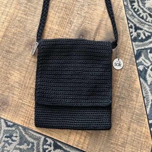 THE SAK MINI BLACK BOHO HAND CROCHET CROSSBODY SHOULDER BAG - Picture 2 of 4